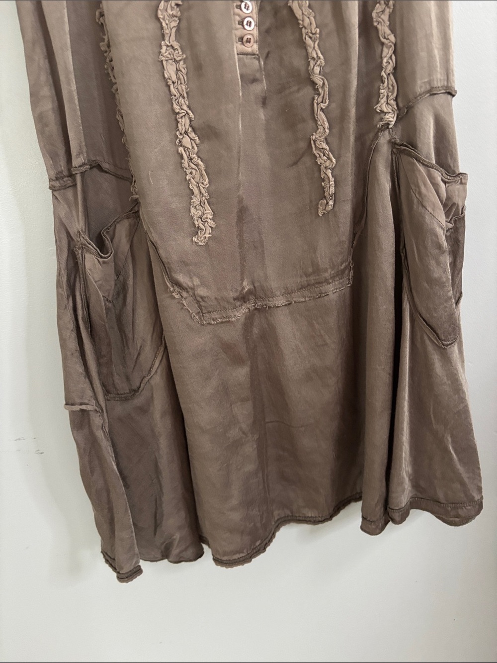 Desigual Taupe Floral Embroidered Button-Front Dress silk - Picture 6 of 9